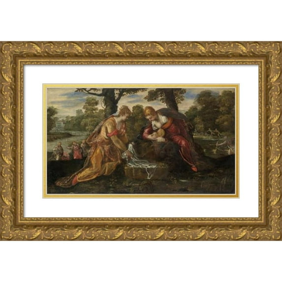 Jacopo Tintoretto 24x15 Gold Ornate Framed and Double Matted Museum Art Print Titled - The Finding of Moses (1560s)