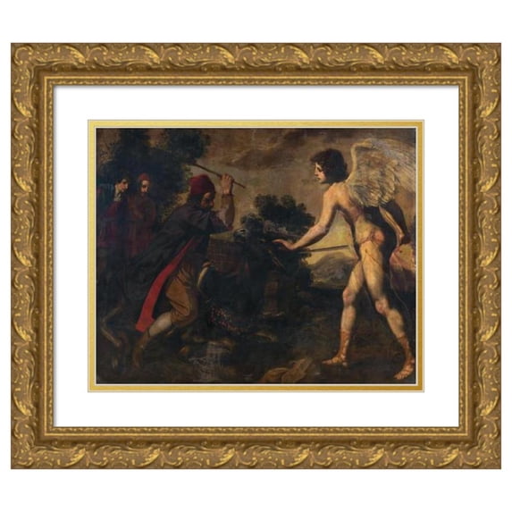 Jacopo Vignali 14x12 Gold Ornate Wood Frame and Double Matted Museum Art Print Titled - The Prophet Balaam and the Donkey