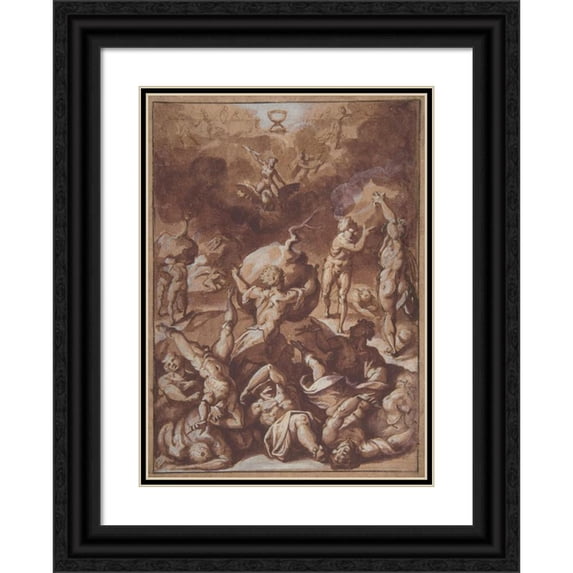 Jacopo Zucchi 14x18 Black Ornate Wood Framed Double Matted Museum Art Print Titled - Jupiter Fighting the Giants (1540-96)