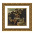thumbnail image 1 of Jacopo del Sellaio 13x12 Gold Ornate Wood Frame and Double Matted Museum Art Print Titled - The Death Of&nbsp;Actaeon (1485), 1 of 4