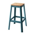 thumbnail image 1 of Jacotte 30" Backless Bar Stool: Natural Wood Seat & Teal Metal Legs, Solid Pine & Steel, 18"W x 18"D, Indoor Kitchen Counter & Home Bar Use, 1 of 5