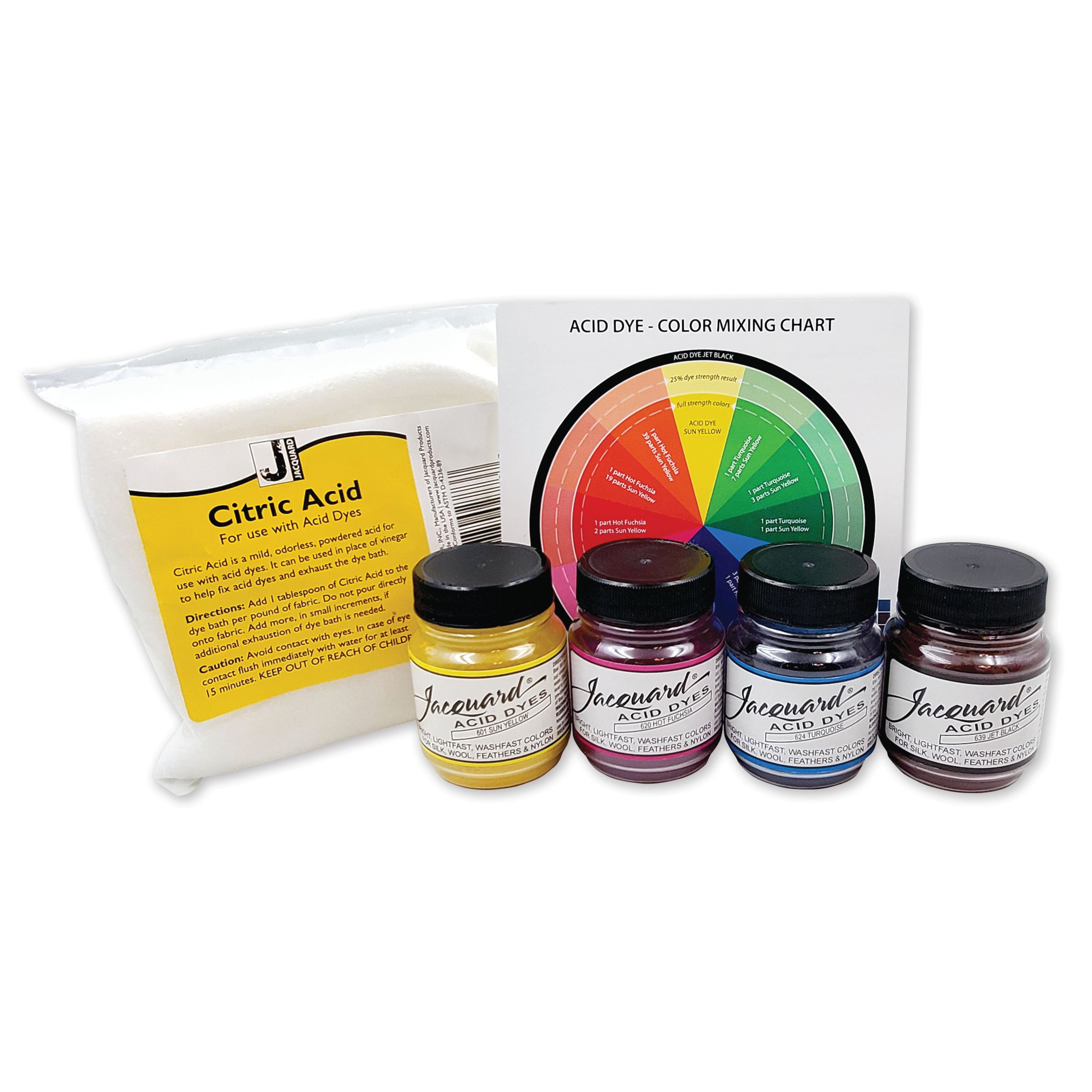 Jacquard Products Jacquard Acid Dye 4 Color Set with Citric Acid, Yellow,  Multicolored 