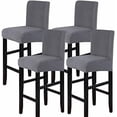 thumbnail image 1 of Jacquard Bar Stool Covers Set of 4, Stretch Washable Barstool Seat Covers, Counter Height Chair Covers for Kitchen Dining Room Cafe (Twill Jacquard Gray), 1 of 8