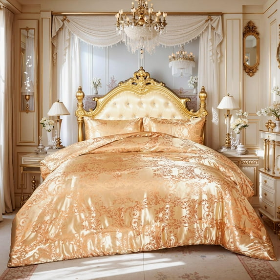 Jacquard Bedding King Gold Duvet Cover Embroidery Neoclassical Floral Home Decor Comforter Cover Elegant Bed Sets Luxury Taupe 3 Pcs C95