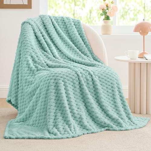 Jacquard Blanket - 3D Fleece Decorative Haze Blue Throw Blanket, Super Soft and Cozy Warm Fuzzy Blanket All Seasons Suitable, 50x60Inches