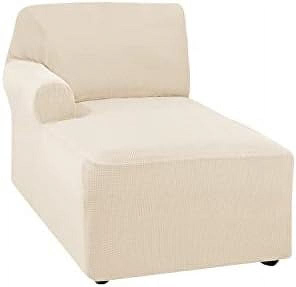 Jacquard Chaise Lounge Cover,Modern Polar Fleece sectional Sofa slipcover,Stretch Left/Right Armchair Cover for loveseat L Shaped Sofa (Beige,Left Chaise Lounge)