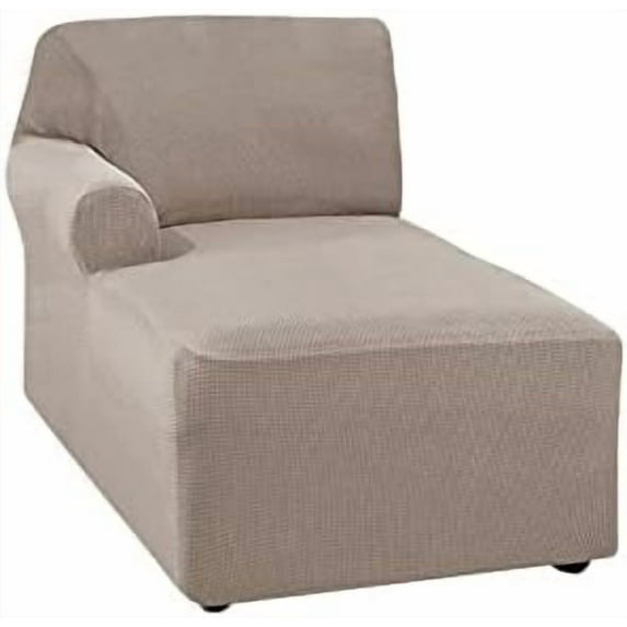 Jacquard Chaise Lounge Cover,Modern Polar Fleece sectional Sofa slipcover,Stretch Left/Right Armchair Cover for loveseat L Shaped Sofa (Khaki,Left Chaise Lounge)