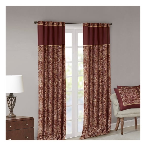 Jacquard Curtain Panel Pair(2 Pcs Window Panels) Burgundy + Polyester
