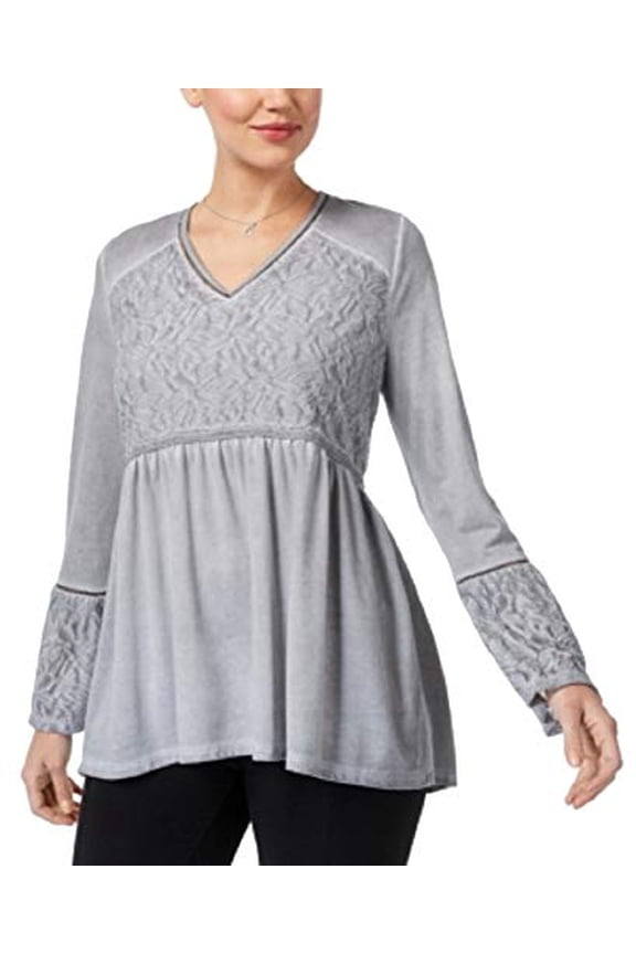 Jacquard-Detail Peasant Top Bold Grey S