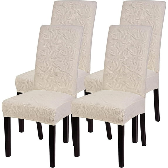Jacquard Dining Room Chair Covers Set of 4, Stretch Kitchen Chair Covers Washable Parsons Chair Slipcover Removable Dining Chair Protectors for Hotel,Ceremony(Beige)