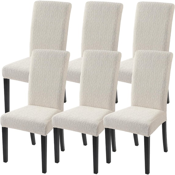 Jacquard Dining Room Chair Covers Set of 6, Stretch Kitchen Chair Covers Washable Parsons Chair Slipcover Removable Dining Chair Protectors for Hotel,Ceremony(Beige Floral Texture)