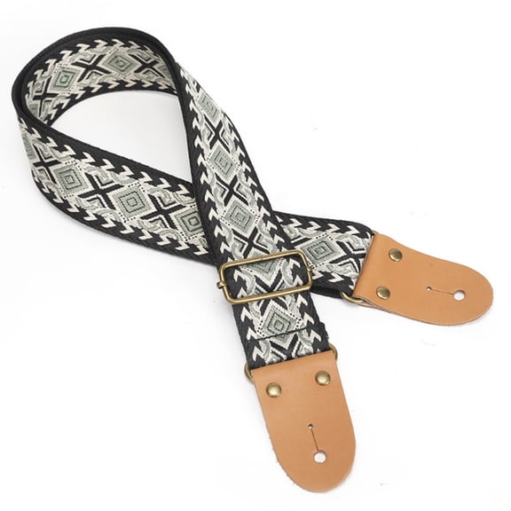 Jacquard Embroidered Guitar Strap Adjustable Woven Strap with Leather Ends for Acoustic Electric Bass & Ukulele