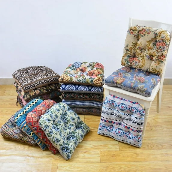 Jacquard Fabric Square Chair Cushion with Ties Floor Pad Indoor Outdoor Cushion Dining Garden Patio Cushion Home Office