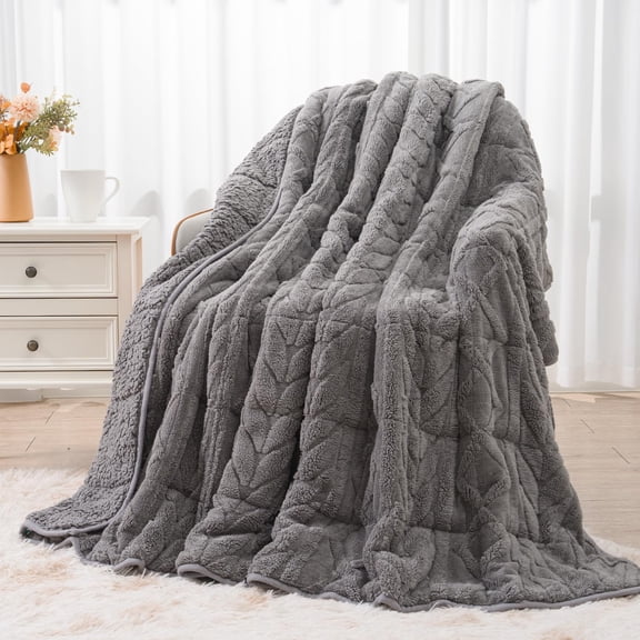 Jacquard Fleece Weighted Blanket Light Grey 48" X 72" 15lbs For Adults Winter Throw