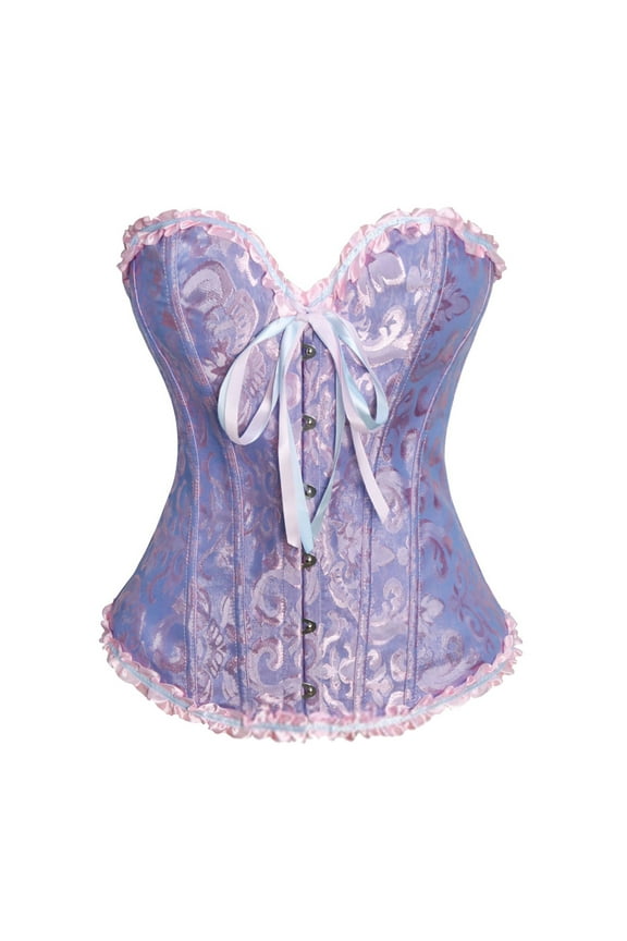 Jacquard Floral Pattern Ruffle Overbust Corset Lace Up Waist Trainer Renaissance Halloween Cos Top