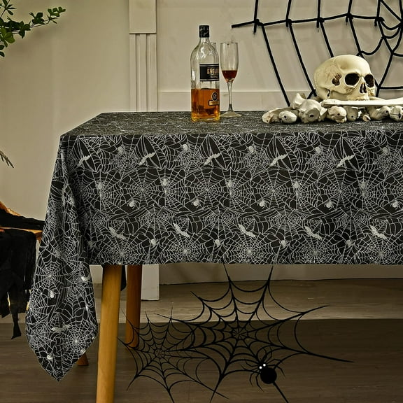 Jacquard Halloween Tablecloth Rectangle - Spider Web Decorative Holiday Table Cloth, Waterproof, Wrinkle Resistant and Washable Table Cover for Party Dining Room Indoor, 60 x 84 Inch