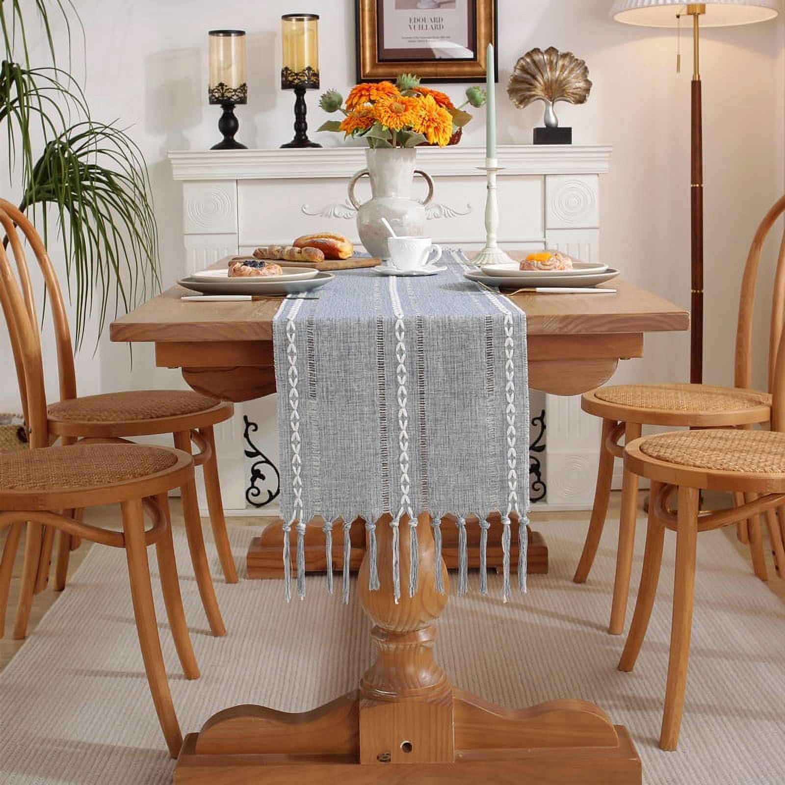 Jacquard Hollow Table Runner Luxury Stripe Handmade Tassel Table Flag ...