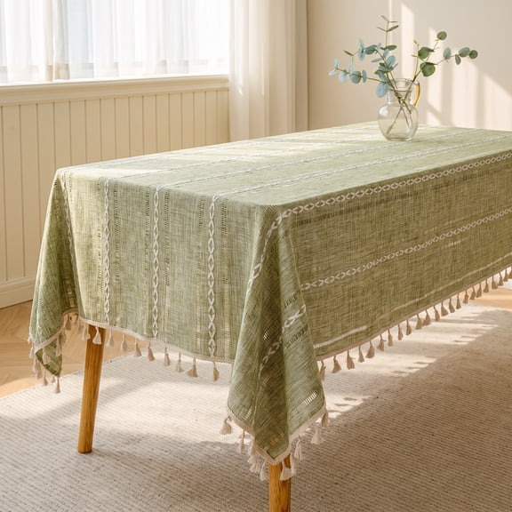 Jacquard Hollow Tablecloth, Decorative Tassel Rectangular Table Cover, Dustproof Table Cloth for Dining Table Coffee Table Home Decor