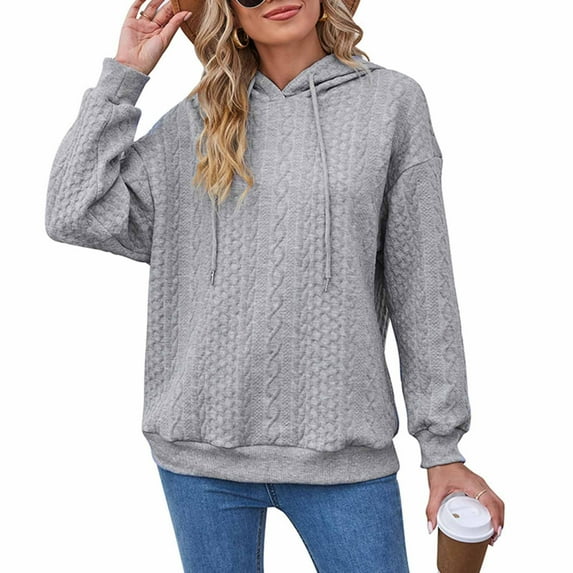 Jacquard Hoodie for Women Long Sleeve Solid Sweatshirts Casual Hooded Pullover Fashion Going Out Sweater Blouses