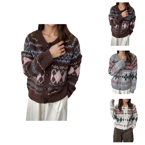 Jacquard Knit Cardigan For Cozy Oversized Sweater Coat Soft Fall Winter Yarn Pullover Outerwear Cardigan Sweaters for Women