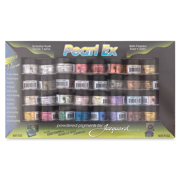 Jacquard Pearl-Ex Non-Toxic Powder Pigment Set, 0.1 oz Bottle, Assorted Metallic Color, Set of 32