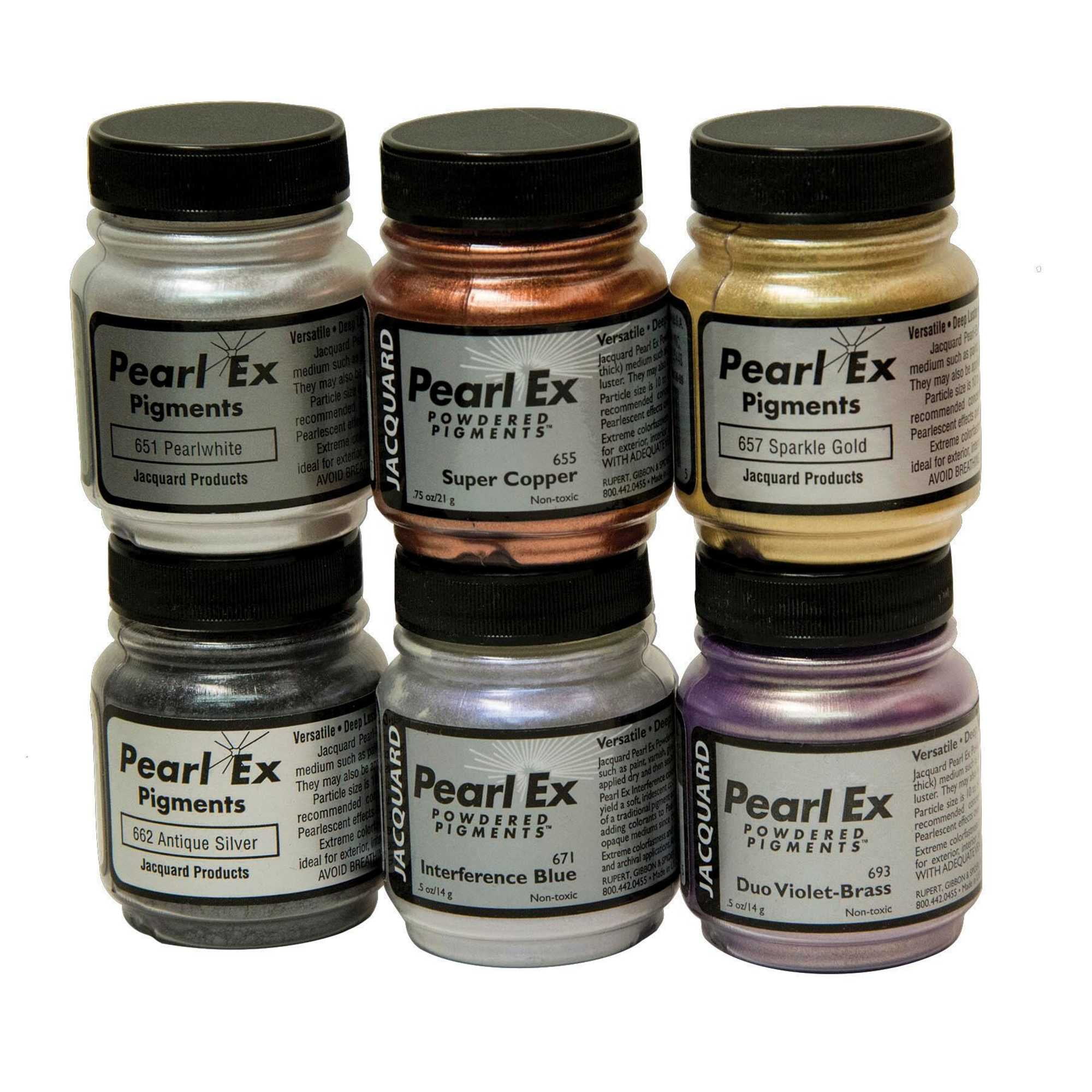 Jacquard Pearl Ex Powder Pigments, Assorted Metallic Colors, Set of 6 ...