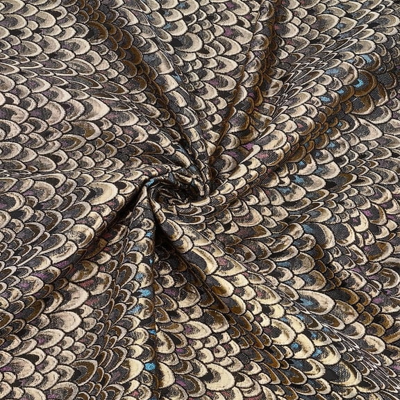 Jacquard Polyester Fabric 1Yard Fish Scales Gild Fabric for Upholstery 58.2 Inch Width Vintage Lace Embroidered Fabric for DIY Bag Decorative Home Accents Pillow Dress Sewing Accessories diy Gold