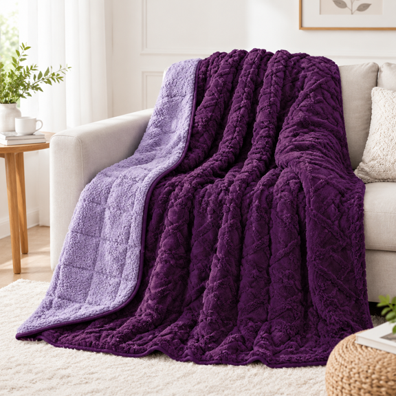 Jacquard Purple 60" x 80" 15lbs Sherpa Fleece Weighted Blanket for Adults