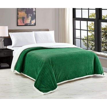 Jacquard Sherpa Blanket, Soft Premium Microplush, Braided Oversized Bed Cover - Queen Green