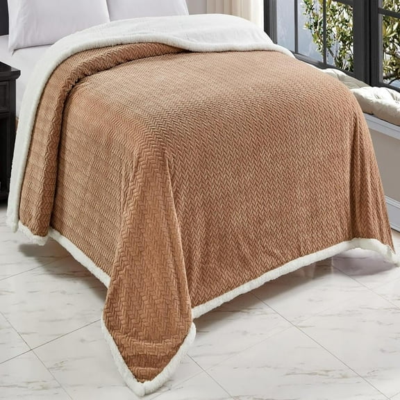 Jacquard Sherpa Microplush Soft Premium Microplush, Braided Oversized All Season Blanket, King, Taupe