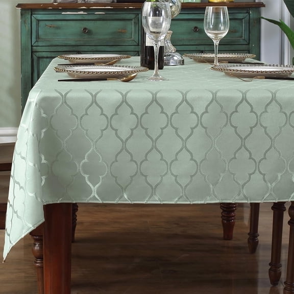 Jacquard Spring Sage Green Tablecloth, Flower Patterns Table Cloth Spill Proof Wrinkle Resistant Table Cover for Kitchen Dining Tabletop Decoration