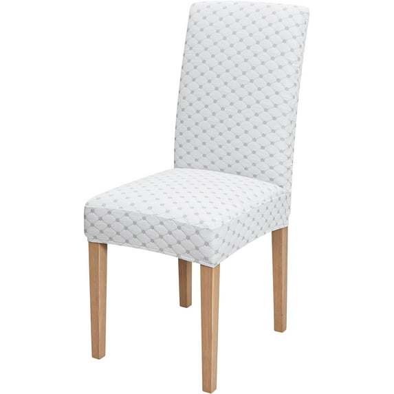 Jacquard Stretch Chair Covers for Dining Room Set of 4,Soft Thick Solid Luxury Dining Chair Slipcover Stretchable for Kitchen,Hotel,Restaurant,Ceremony Universal Size(4 Pieces, White & Grey)