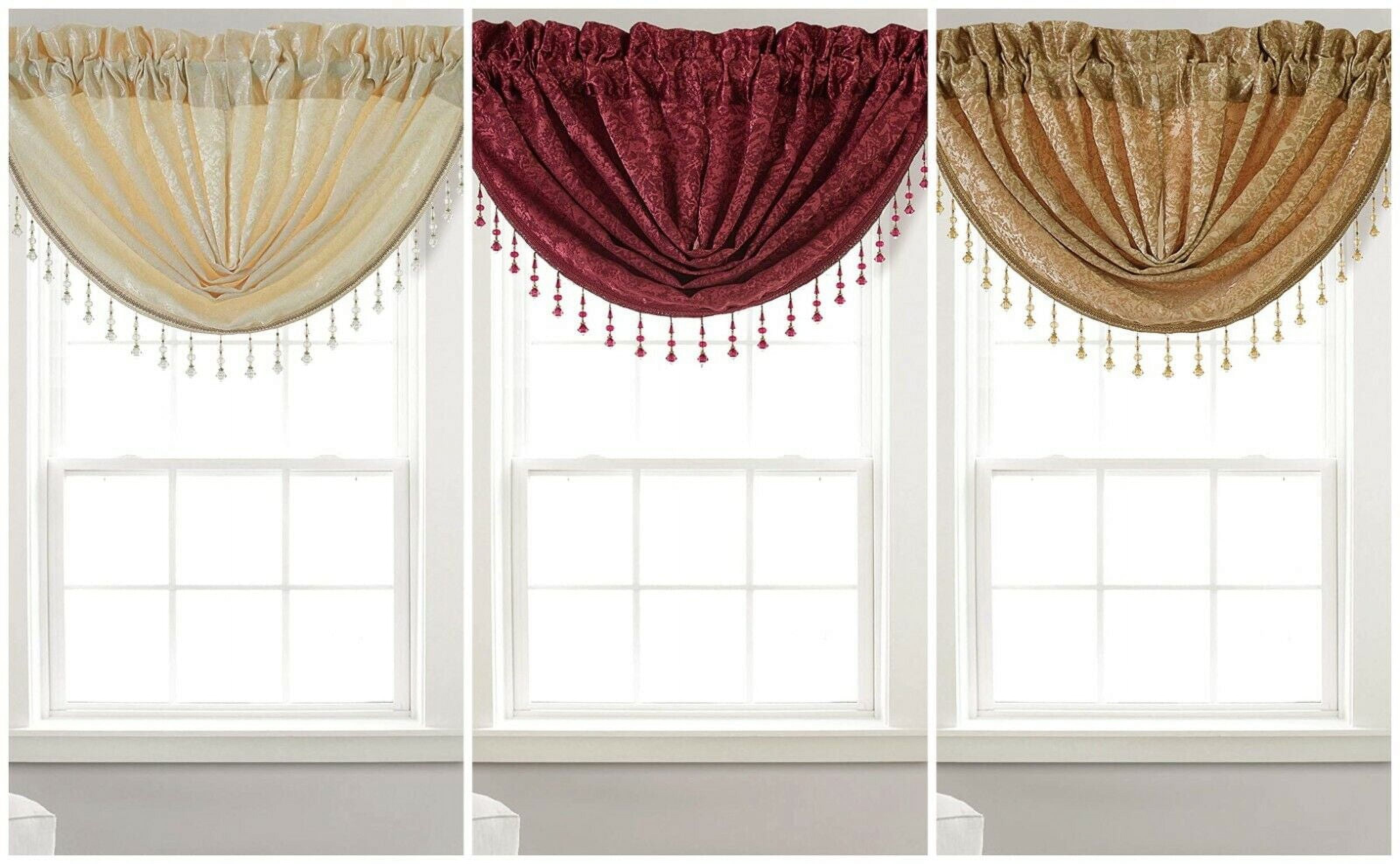 Jacquard Swag Valance with Beaded Tassel Textured Fabric Rod Pocket Mulino 48x37