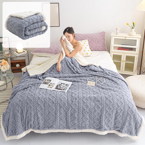 Jacquard Taffeta Fleece Blanket - Double-Layer Thickened Soft Lambswool Mini Throw, Cozy Design Perfect for Office Naps, Sofa Use, Travel, Bedside & Winter Warmth Daily Needs, 39*59in, Gray