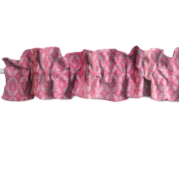Jacquard Tribal Diamonds Curtain Sleeve Topper Window Treatment with Bottom and Top Ruffle