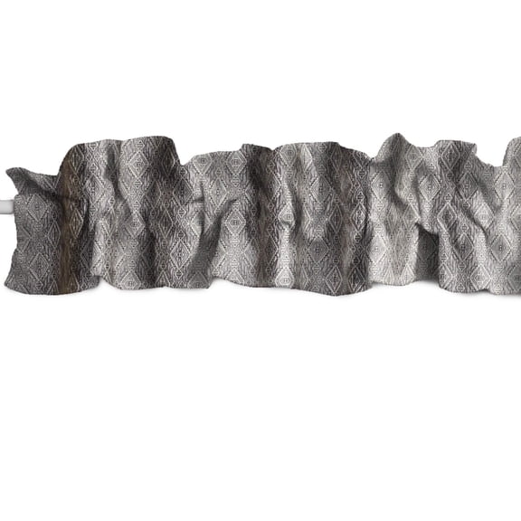 Jacquard Tribal Diamonds Curtain Sleeve Topper Window Treatment with Bottom and Top Ruffle