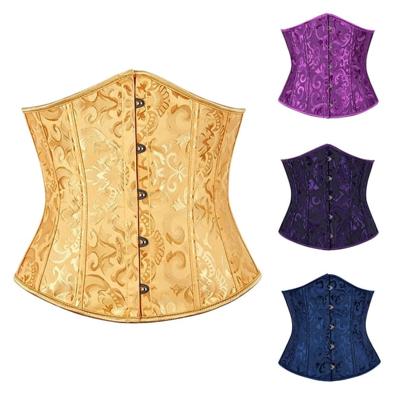 Jacquard Underbust Waist Trainer Corset Belt for Women, Floral Pattern Lace Up Back Cincher, Fishbone Support Vintage Shapewear (Gold,XXXXXXL)