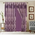 thumbnail image 1 of Jacquard Window 84 Inch Length Curtain Drapes w/attached Valance Scarf + Sheer Backing + 2 Tassels, Traditional 84" Floral Curtain Drape for Living/Dining rooms, Rod Pocket Elisa, 84, Purple, 1 of 1