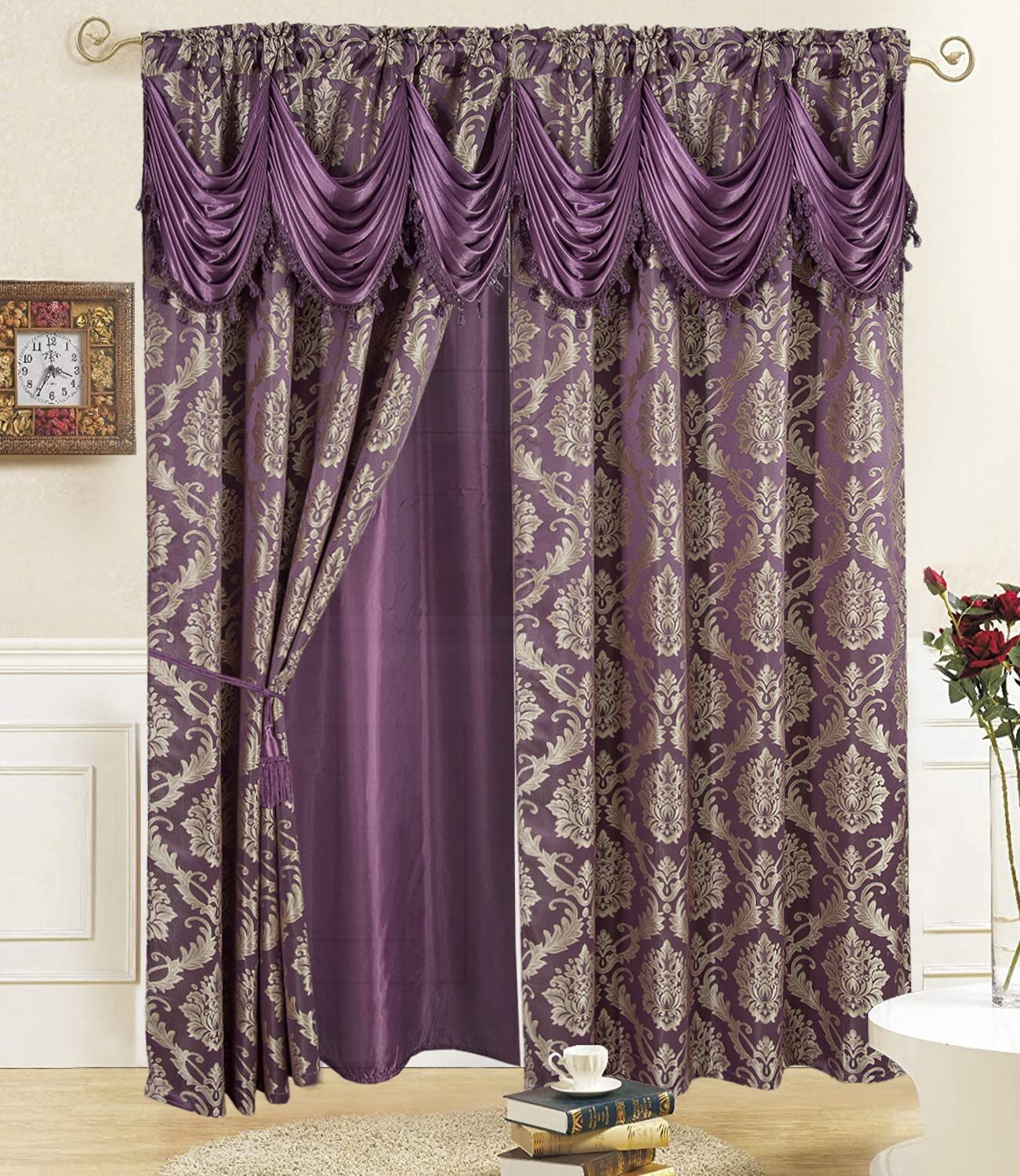 Jacquard Window Curtains For Living Room with 2 panel set with Attached ...