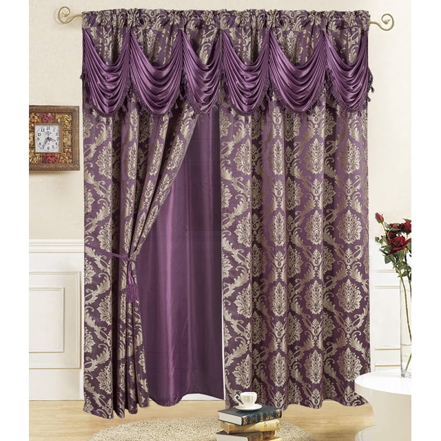 Jacquard Window Curtains For Living Room with 2 panel set with Attached ...
