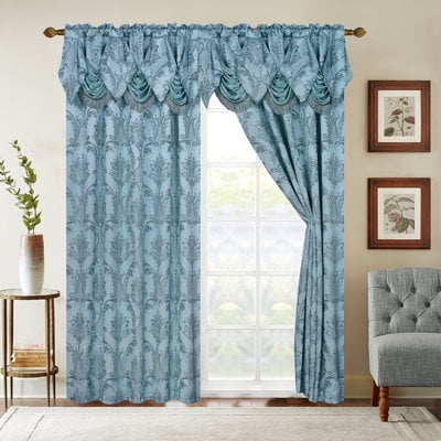 Jacquard Window Panel w/18" Valance Aqua Pattern 2