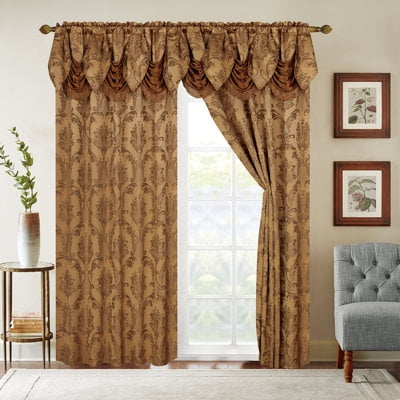 Jacquard Window Panel w/18" Valance Brown Pattern 2