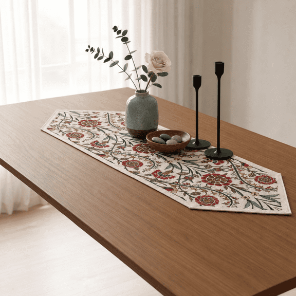 Jacquard Woven Table Runner, 18x55 Inches, Rustic Farmhouse Tapestry Dining Decor