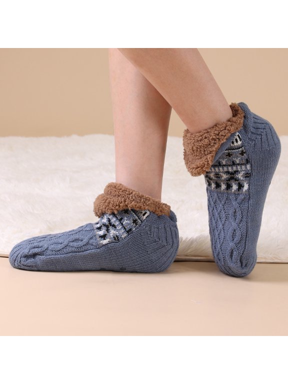 Jacquard diamond-patterned floor socks, thickened and reinforced for slip resistance, warmth, and comfortable sleep, suitable for indoor use, made of cotton fleece