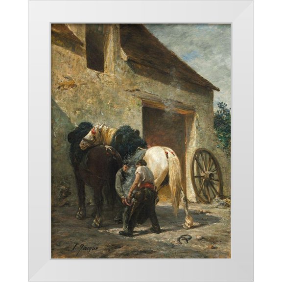 Jacque, Emile 12x14 White Modern Wood Framed Museum Art Print Titled - Blacksmiths