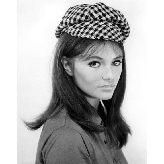 Jacqueline Bisset classic 1967 studio portrait wearing trendy cap 8x10 photo