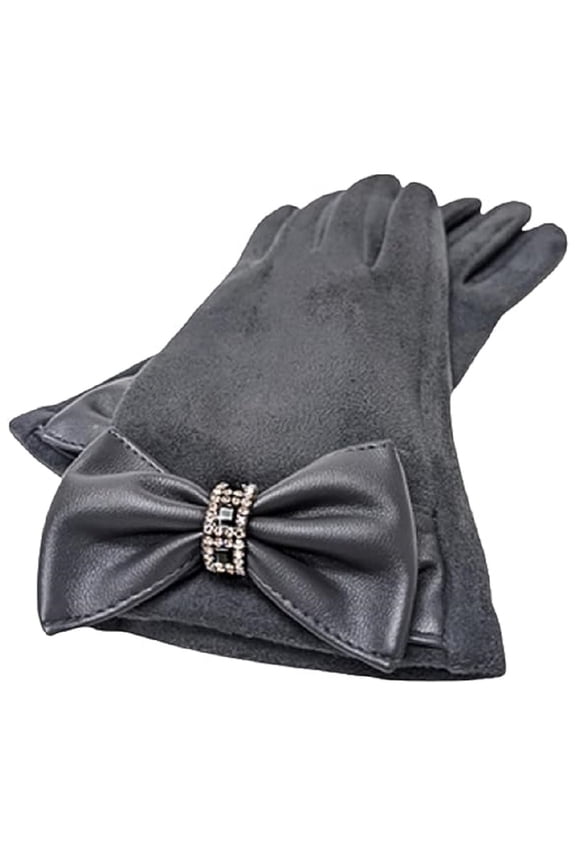 BBG003.GYSIBK Bubbles & Bling Polyester Brushed Felt Aristocrat Gloves, Black and Silver Bow