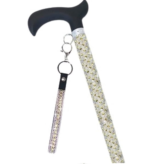 Jacqueline Kent JKC114.YL Aluminum Crystal Embellished Sugar Cane with Black Handle and Coordinating Wrist Band Adjustable 28.5 Inches to 37.5 Inches, Canary Yellow