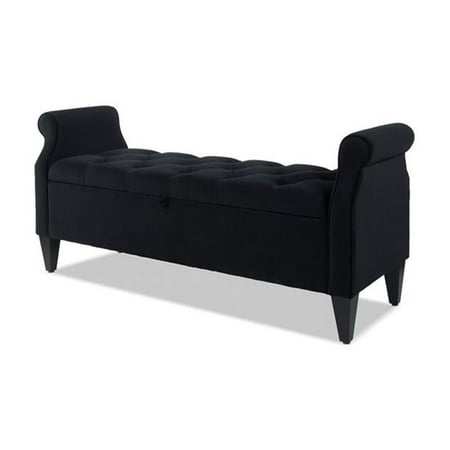 Jacqueline Tufted Roll Arm Storage Bench Black