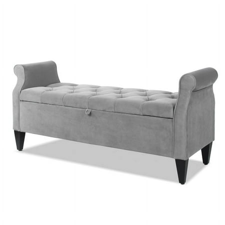 Jacqueline Tufted Roll Arm Storage Bench Grey
